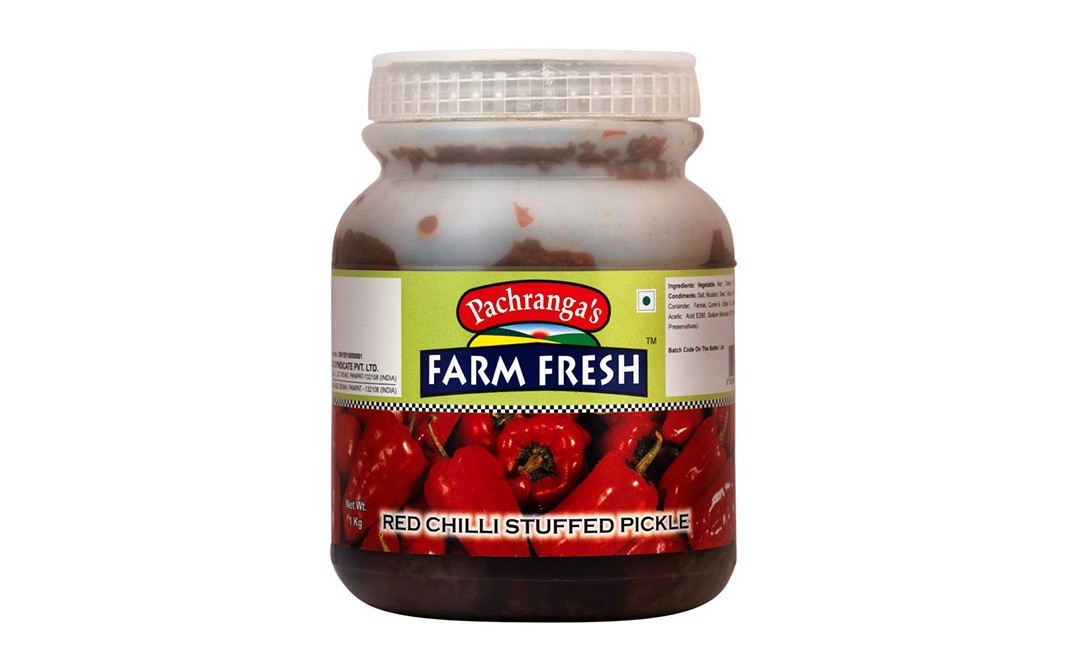 Pachranga's farm Fresh Red Chilli Stuffed Pickle    Plastic Jar  1 kilogram